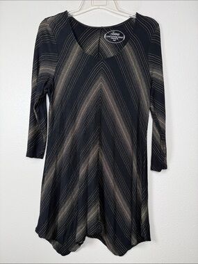 Soma Live Lounge Wear Black Gold Metallic Chevron Dress XL Handkerchief Hem Y2K